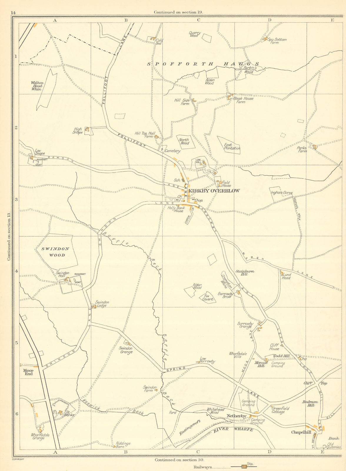 KIRKBY OVERBLOW Spofforth Haggs Netherby Chapelhill Spacey Houses 1935 old map